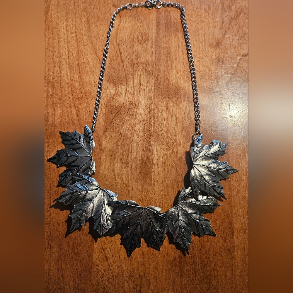 Silver Plate LEAF Statement Necklace Fall Jewellery